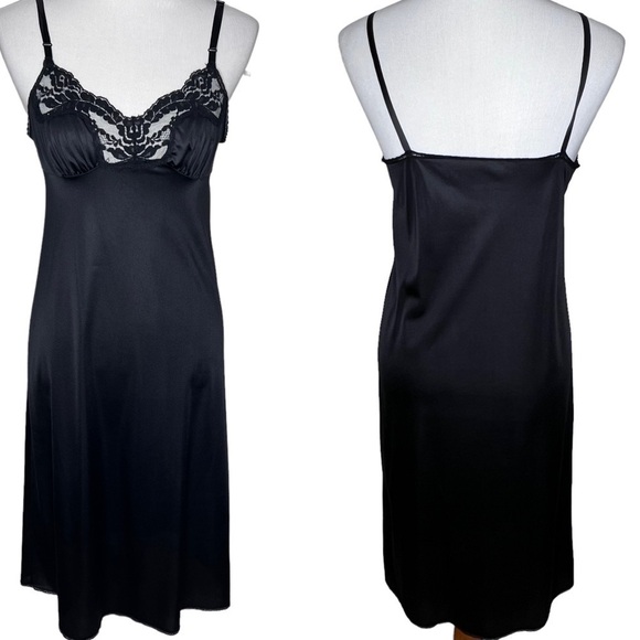 VTG Vassarette Black Lace Babydoll Midi Length Slip Dress Night Gown Size 34 USA - Picture 1 of 14